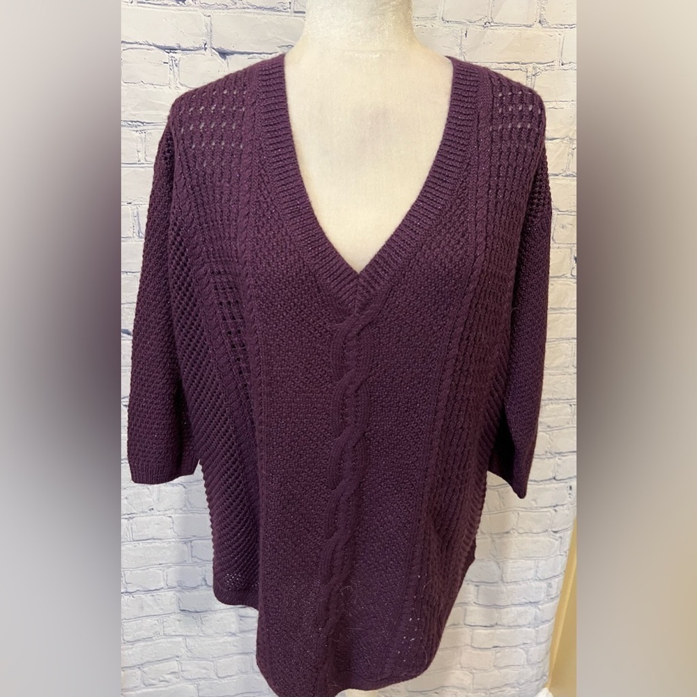 Torrid Lurex Pointelle Tunic Sweater Wool Blend Metallic Purple 1/1X